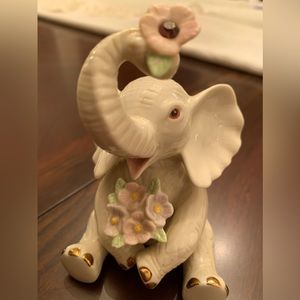 Lenox Jewels Collection Sitting Elephant- Pink Flower Bouquet Figurine
